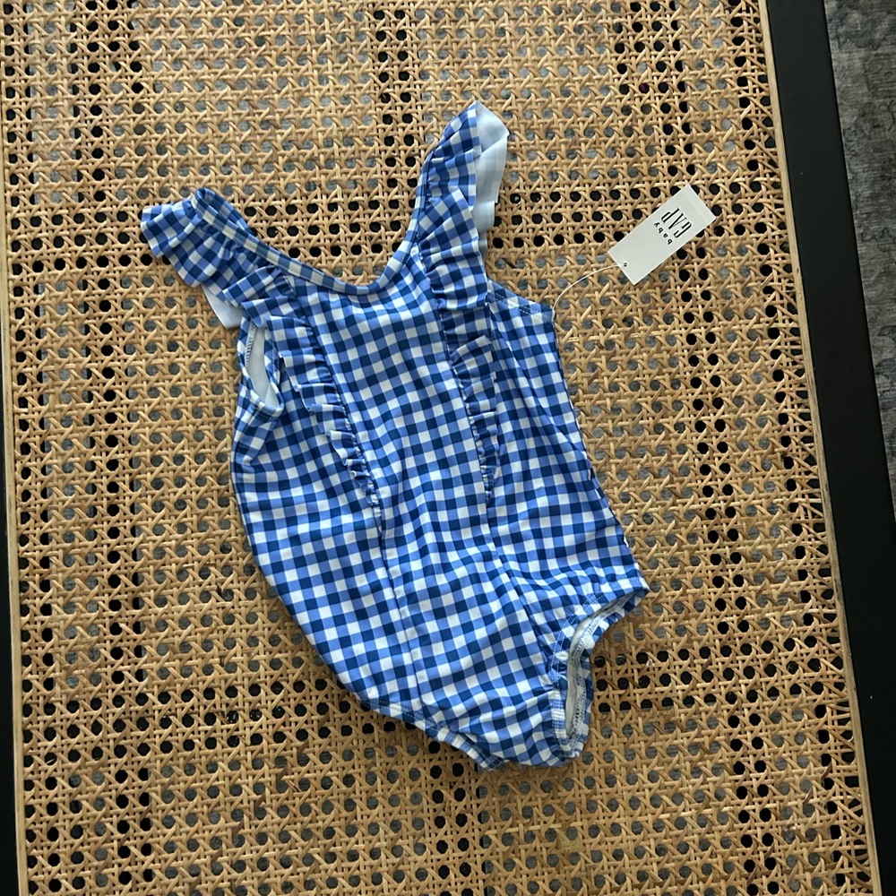Baby Gap 3T gingham swimsuit blue